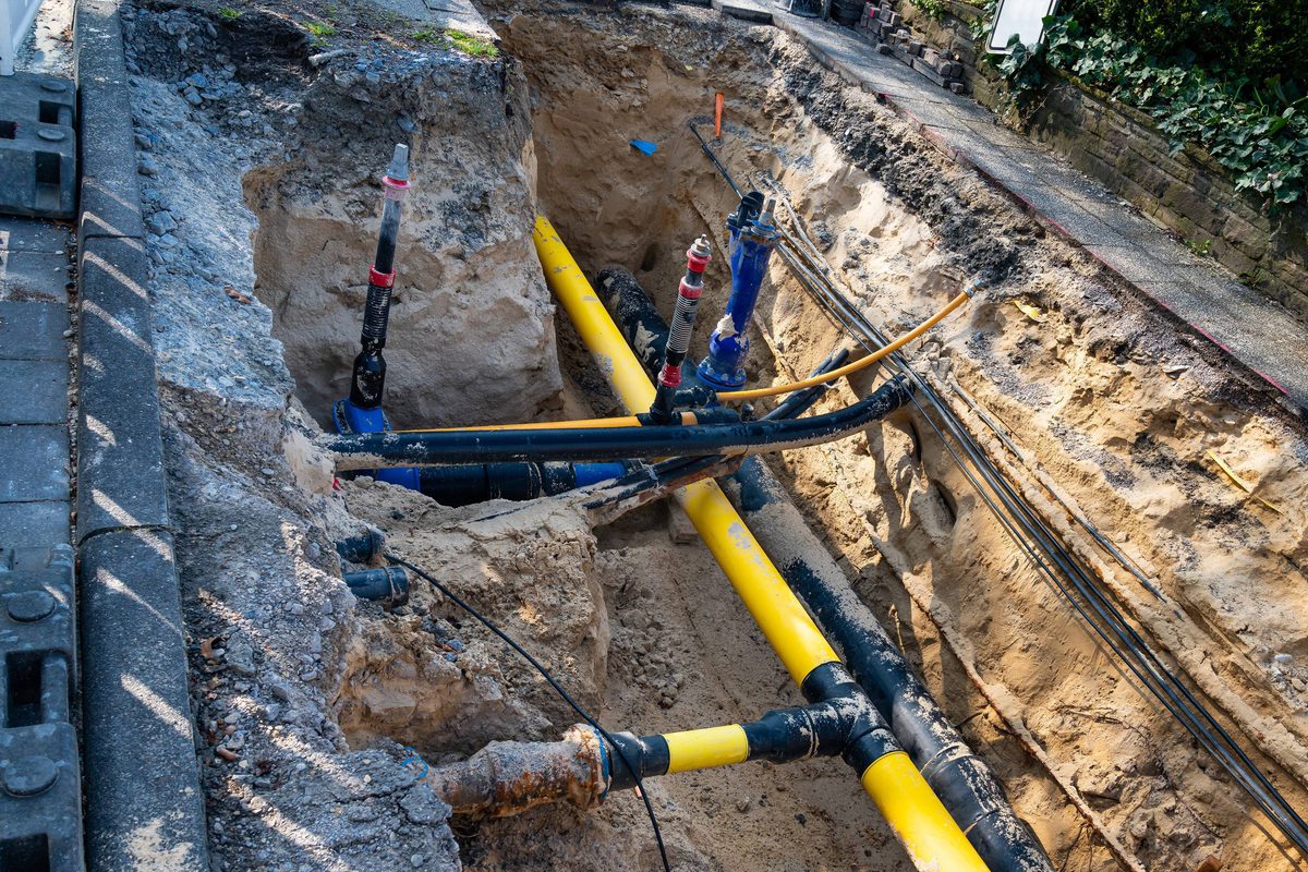 Installation of a natural gas line during the building process